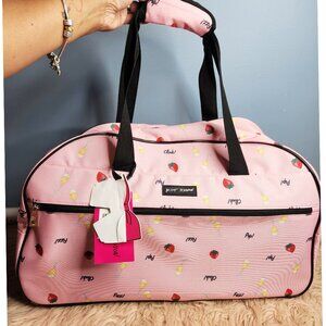 NWT BETSEY JOHNSON STRAWBERRY CHAMPAGNE PRINT ROLLING DUFFLE BAG